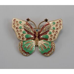 Kenneth Jay Lane KJL Designer Signed Enamel AB Crystals Large Butterfly Brooch